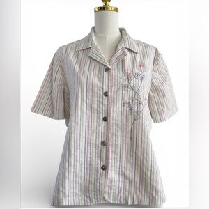Alfred Dunner Striped Blouse Size 12 Embroidery Detail SKU 25